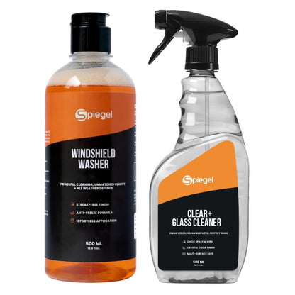 Spiegel Windshield Washer Fluid 500ml + Car Glass Cleaner Spray 500ml | Streak-Free Shine | Removes Bugs, Grime & Oily Residue | All Weather Formula for Crystal Clear Visibility | Car Care Combo Pack