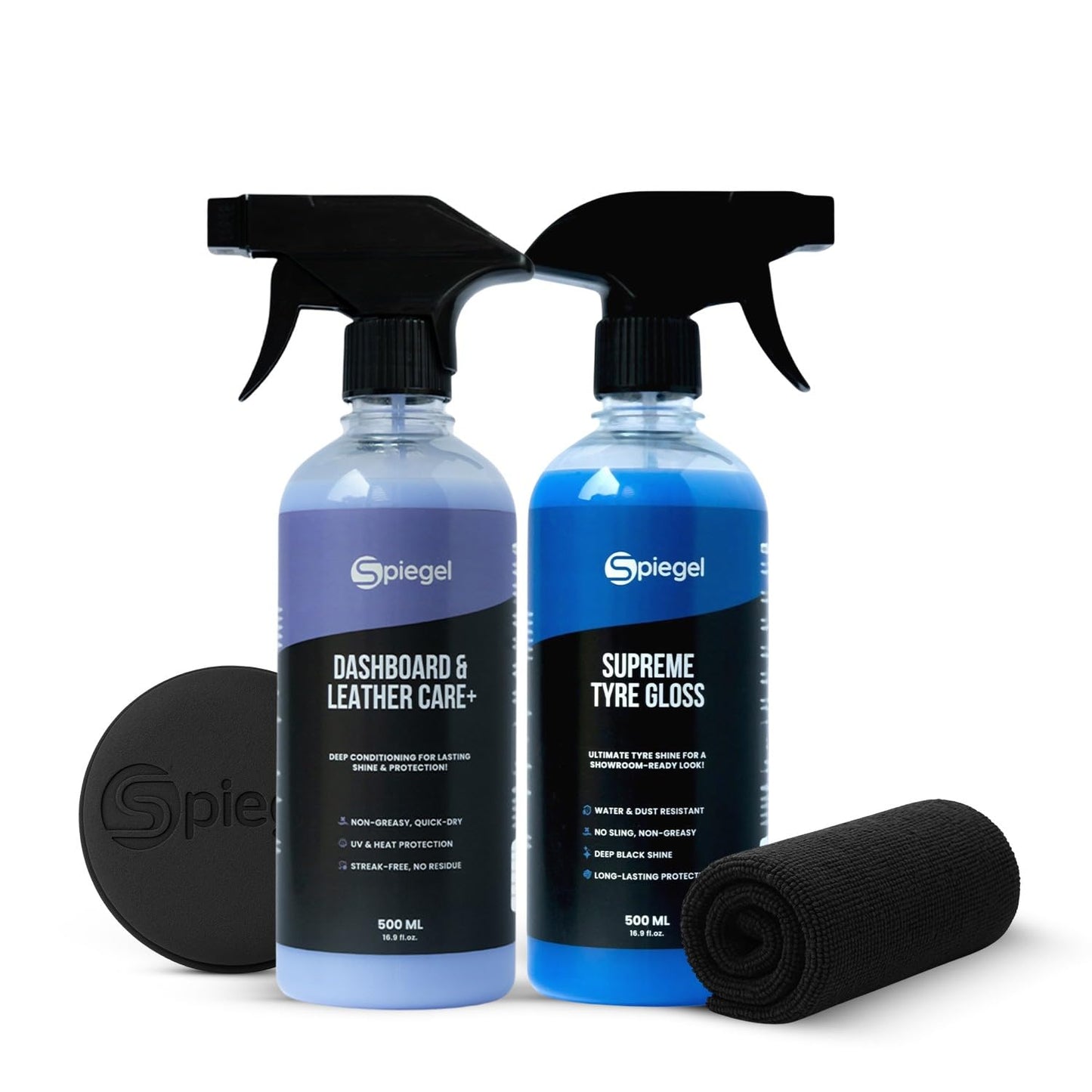 Spiegel Car Care Combo | Supreme Tyre Gloss + Dashboard & Leather Polish (500 ml Each) | High Shine, UV Protection & Interior Conditioning | Complete Detailing Kit