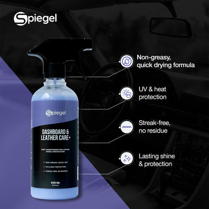 Spiegel Car Care Combo | Supreme Tyre Gloss + Dashboard & Leather Polish (500 ml Each) | High Shine, UV Protection & Interior Conditioning | Complete Detailing Kit
