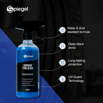 Spiegel Car Care Combo | Supreme Tyre Gloss + Dashboard & Leather Polish (500 ml Each) | High Shine, UV Protection & Interior Conditioning | Complete Detailing Kit