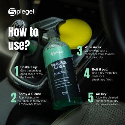 Spiegel Car Interior Cleaning Kit with Dashboard & Leather Care, All-in-One Protection & Interior Conditioning for Leather Seats, Plastics, Rubber & Vinyl | 500 ML Each