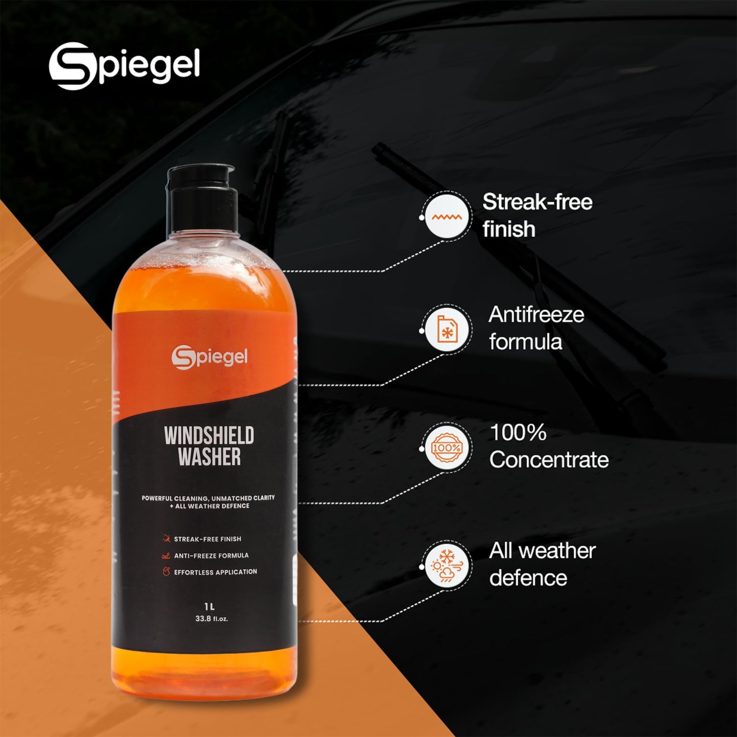 Spiegel Windshield Washer Fluid For Car 1L Pack - All Season Car Windshield Cleaner Liquid- Anti Freeze Technology
