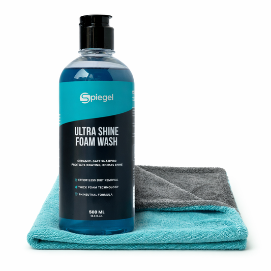 Spiegel Ultra Shine Foam Wash Shamoo + 1200 GSM Large Microfiber Towel Combo | pH Neutral Car Shampoo Kit
