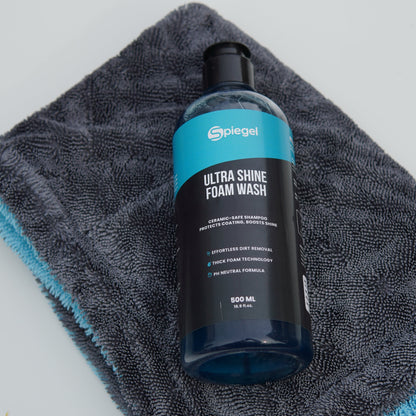 Spiegel Ultra Shine Foam Wash Shamoo + 1200 GSM Large Microfiber Towel Combo | pH Neutral Car Shampoo Kit